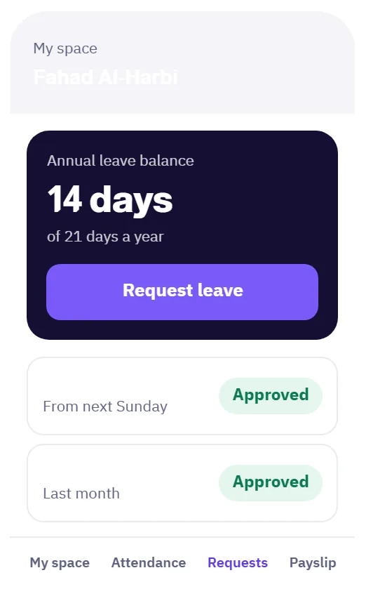 Requesting leave and tracking its approval from the employee app