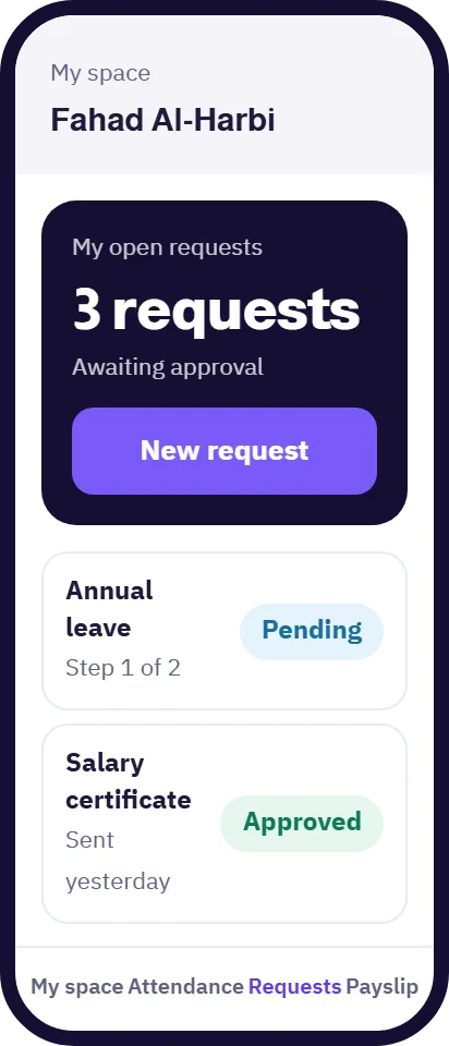 Tracking open employee requests and their status from the Madar app